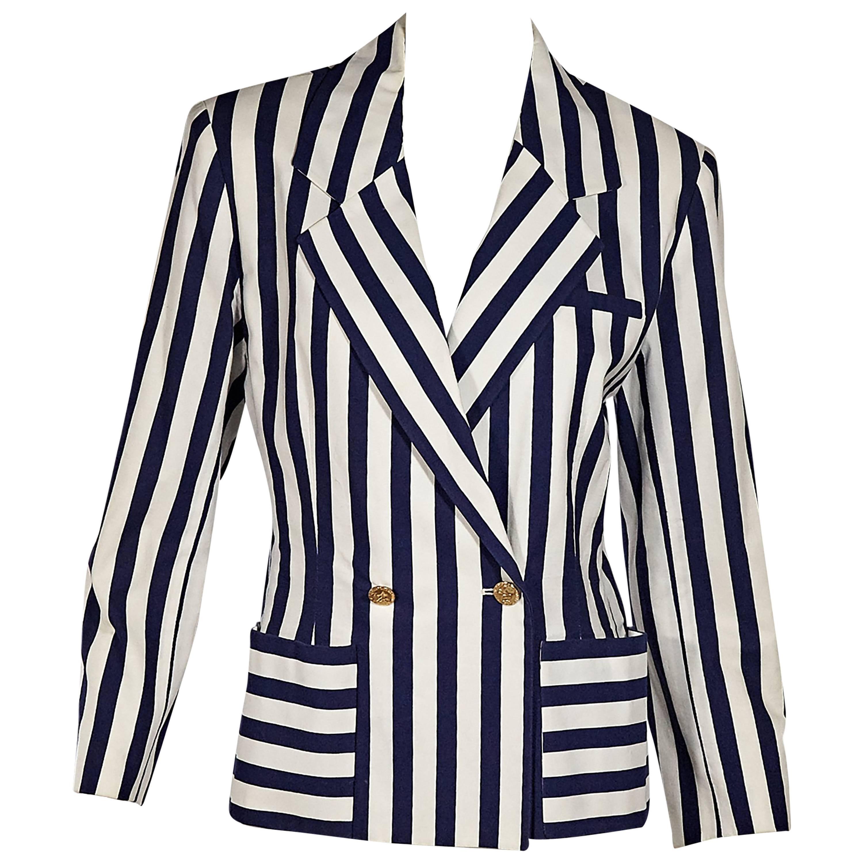 Navy 
White Vintage Chanel Striped Blazer