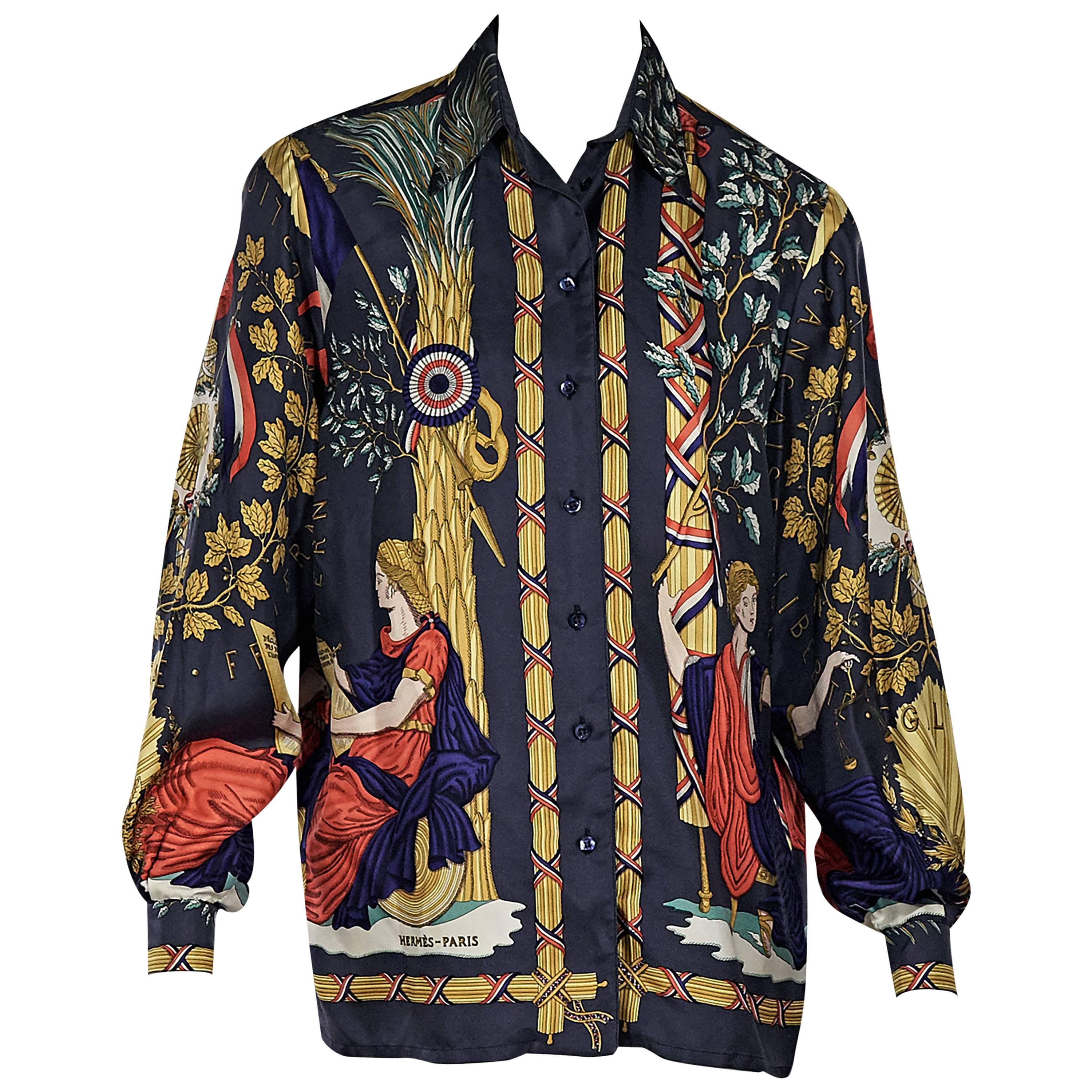 Multicolor Vintage Hermes Printed Silk Top