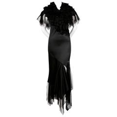 very rare 2001 ALEXANDER MCQUEEN black dress with spiral zipper & tulle ruffles