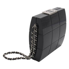 Chanel Black Lucite Minaudiere Clutch / Chain Wristlet Collectors Spring 2002