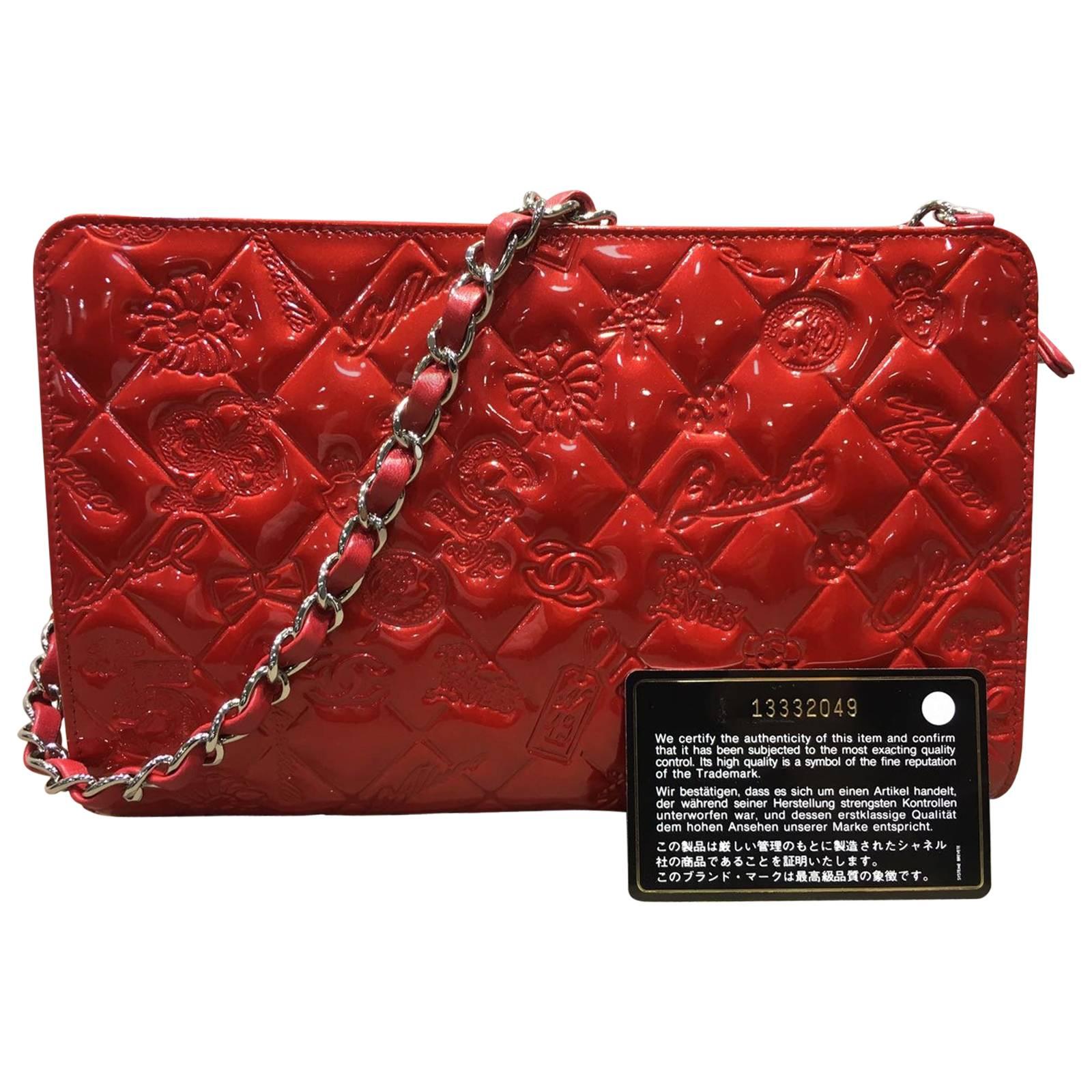 Chanel Red Patent and Lamb Icon motif Porch Bag