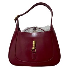 Gucci Jackie 1961 Red Burgundy Leather Small Shoulder Bag Piston Lock n Strap