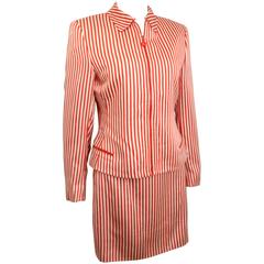 Gianni Versace Couture Red and White Stripe Silk Jacket and Skirt Ensemble 11