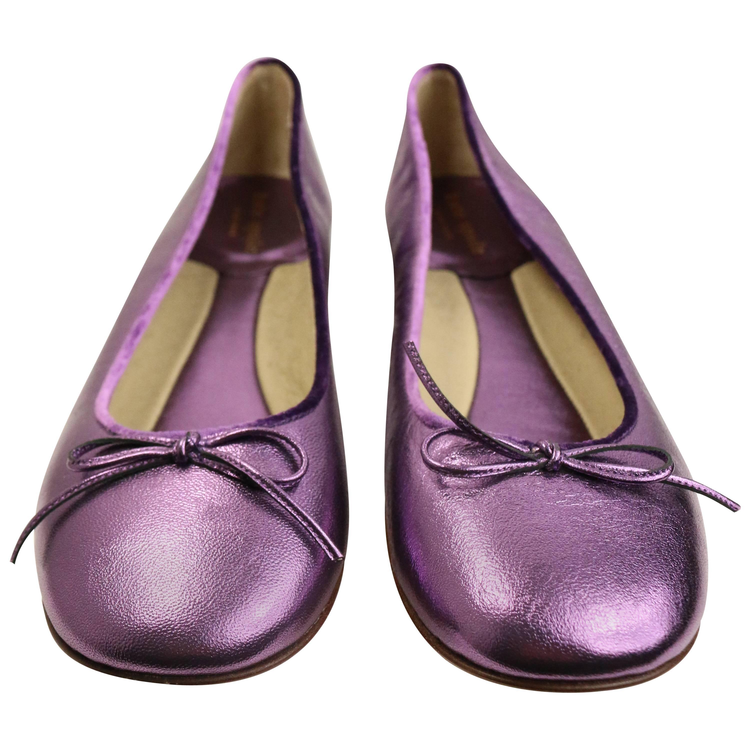 Kate Spade Purple Metallic Leather Ballerina Flats 