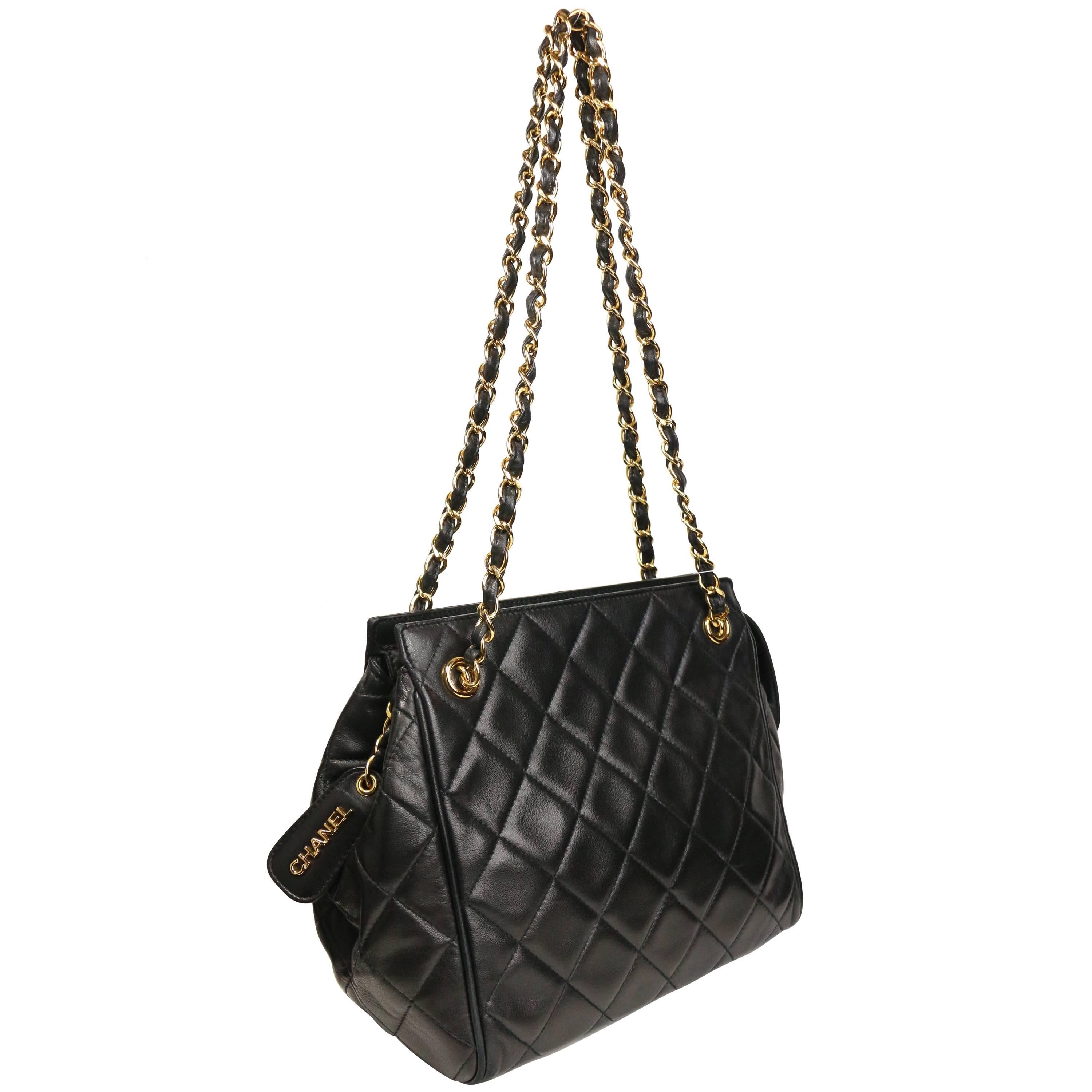 Chanel Black Quilted Lambskin Leather Petite Timeless Shoulder Strap Tote