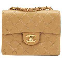 1990s Chanel Tan Quilted Lambskin Vintage Mini Flap Bag
