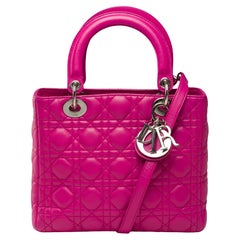 Correa de bolso Lady Dior Medium (MM) muy chic en piel cannage rosa, PHW