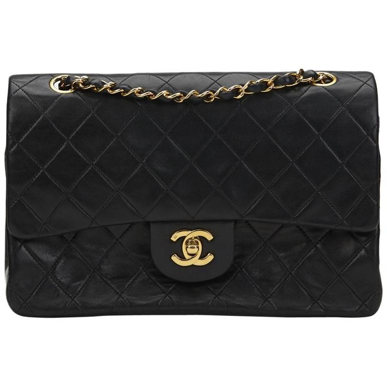 1990s Chanel Black Quilted Lambskin Vintage Medium Classic Double Flap Bag  at 1stDibs