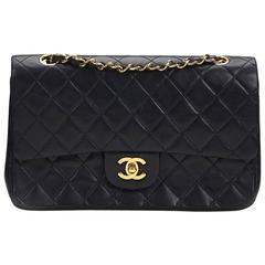 1990s Chanel Navy Quilted Lambskin Vintage Medium Classic Double Flap Bag