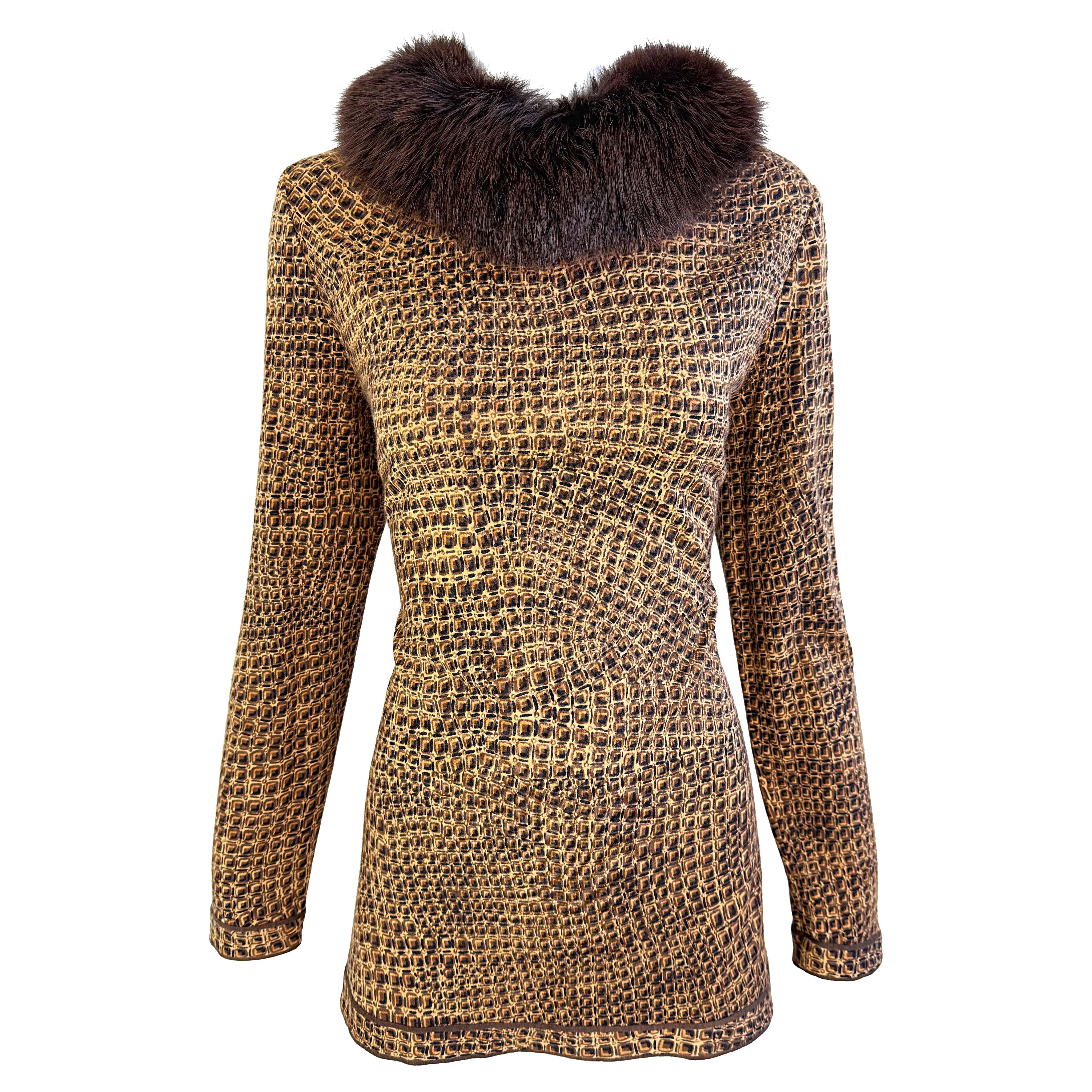 Vintage Leonard of Paris anni '90 Taglia 44 Stampa coccodrillo Colletto in pelliccia di volpe anni '90 Maglione Top in vendita