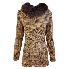 Vintage Leonard of Paris anni '90 Taglia 44 Stampa coccodrillo Colletto in pelliccia di volpe anni '90 Maglione Top