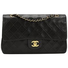 1990s Chanel Black Quilted Lambskin Vintage Medium Classic Double Flap Bag