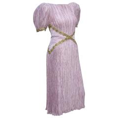 Heavenly 1980's Mary McFadden Pink Goddess Dress With Gold Braid