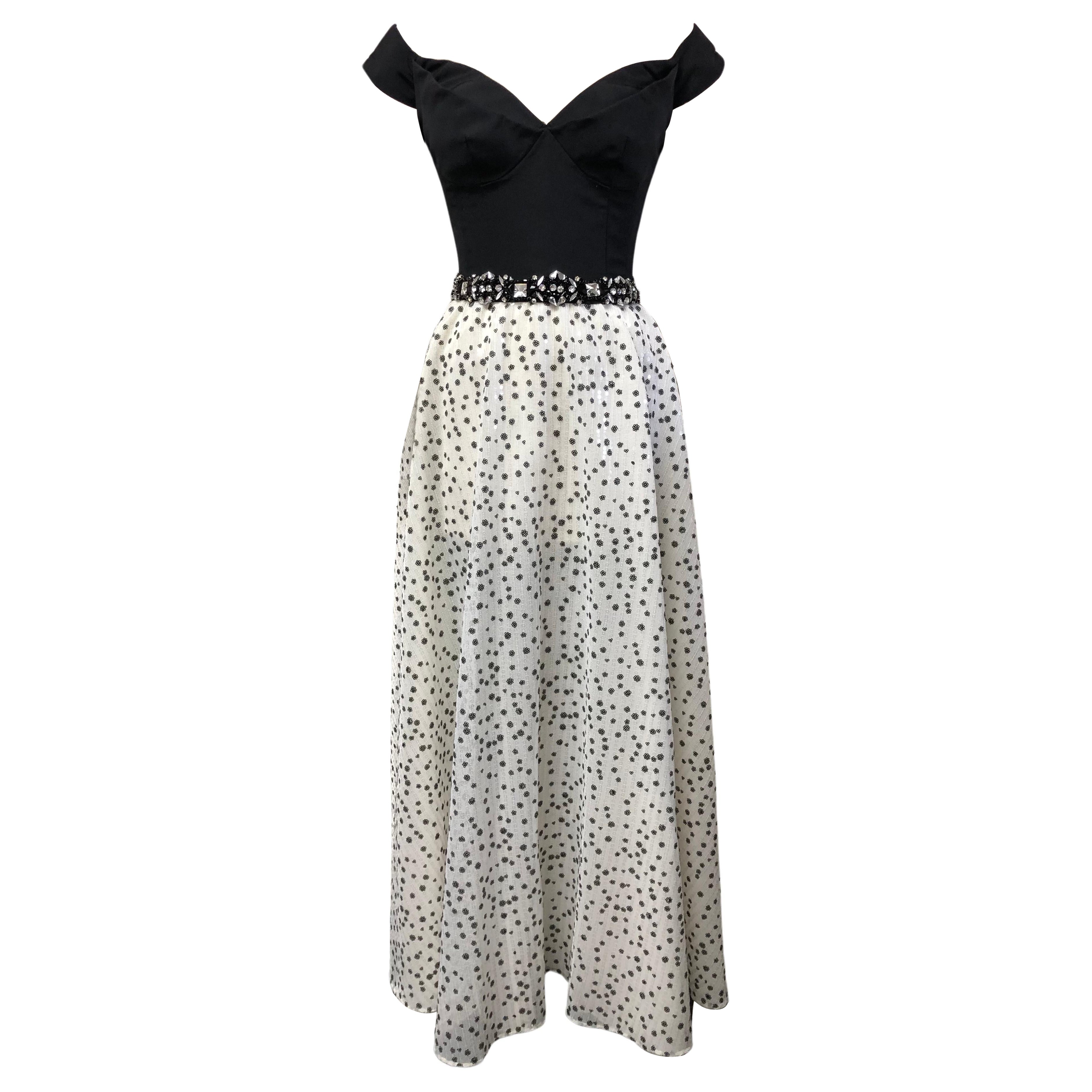 Sweetheart Sparkling Off the Shoulder Gown with Jeweled Waist in Black and White