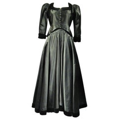 Maggy Rouff - Robe de soirée haute couture en satin noir et velours, circa 1935