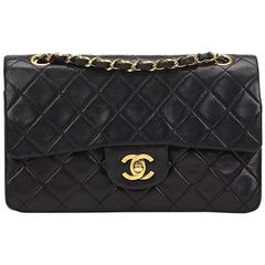 Chanel Black Quilted Lambskin Vintage Small Classic Double Flap Bag 1990s 