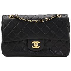 Chanel Black Quilted Lambskin Vintage Small Classic Double Flap Bag 1990s  