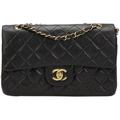 1990s Chanel Black Quilted Lambskin Vintage Small Classic Double Flap Bag