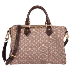 LOUIS VUITTON Red Monogram Canvas and Burgundy Calfskin Leather Mini Lin Speedy