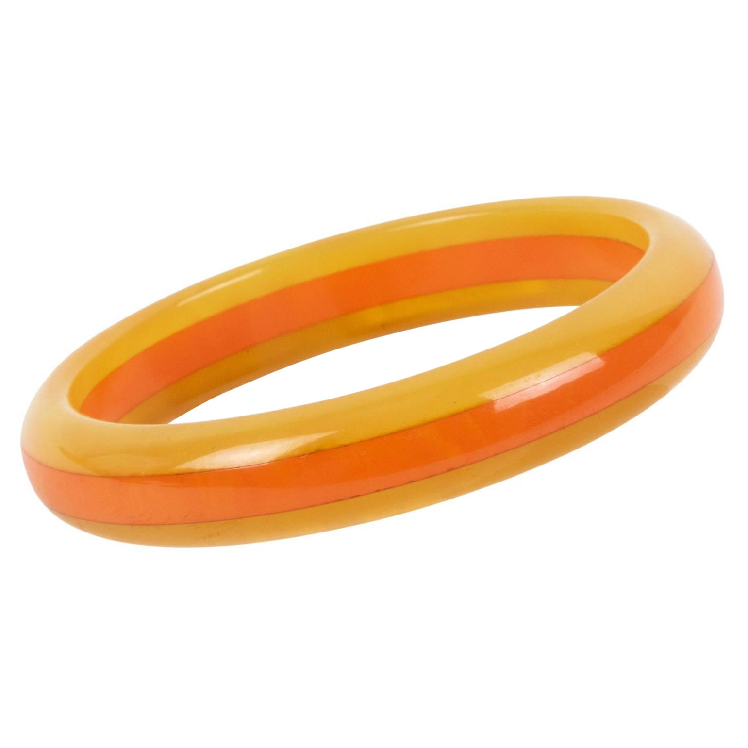 Bakelite Bracelet Laminated Bangle Yellow and Orange Marble For Sale