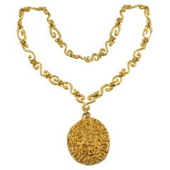 Edouard Rambaud Paris Extra-Long Gilded Necklace with Textured Medallion