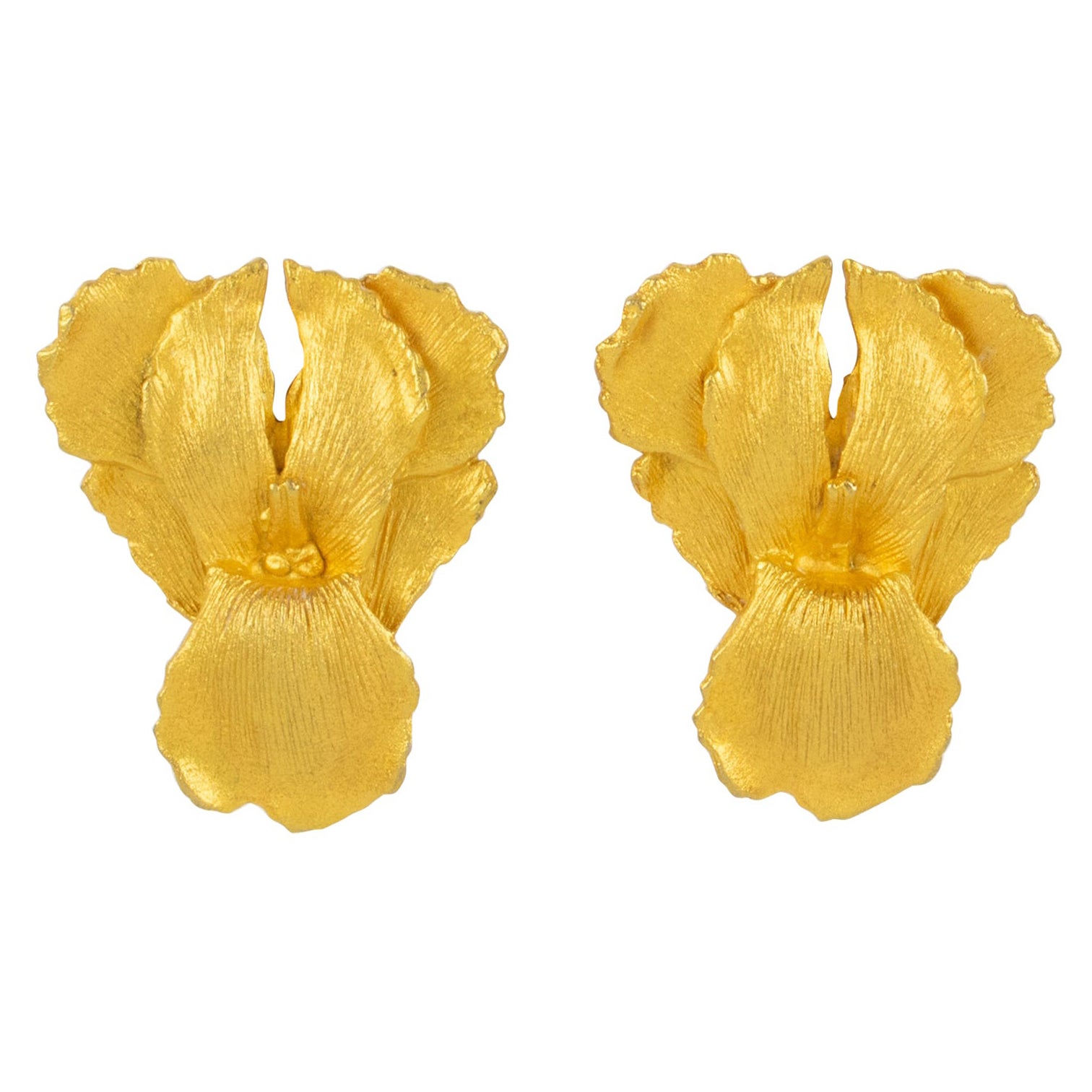 Kenzo Gilded Metal Iris Flower Clip Earrings For Sale