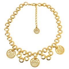 Louis Feraud Paris Gilt Metal Choker Necklace with Brand Logo Charms