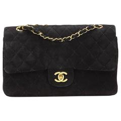 Retro 1990s Chanel Black Quilted Suede Medium Classic Double Flap Bag