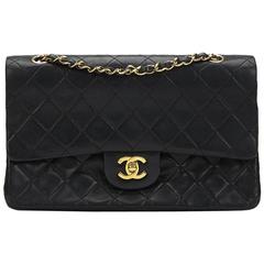 1990s Chanel Black Quilted Lambskin Vintage Medium Classic Double Flap Bag