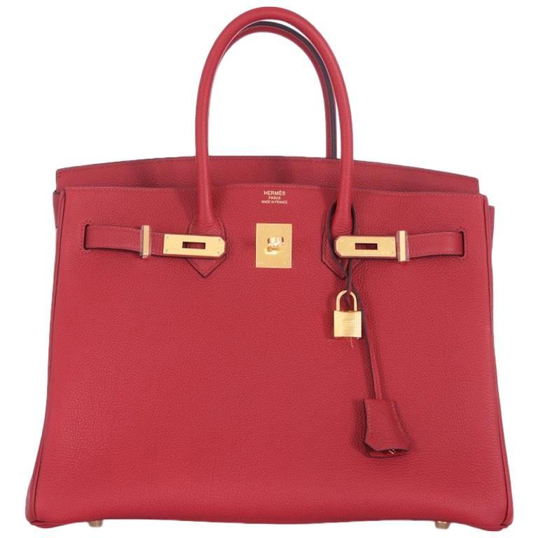 Hermes 35cm Birkin Bag Red Rouge Grenat Togo Leather GHW INCREDIBLE COLOR For Sale