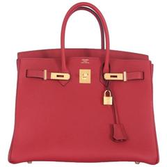 Hermes 35cm Birkin Bag Red Rouge Grenat Togo Leather GHW INCREDIBLE COLOR