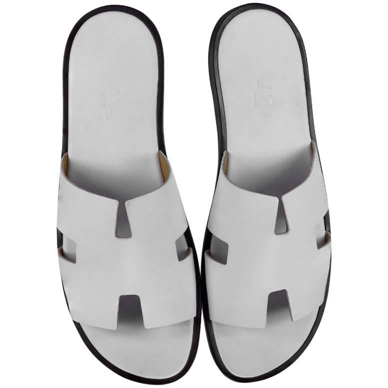Hermes Men Sandals Izmir Veau Leather White Color 43 Size 2016
