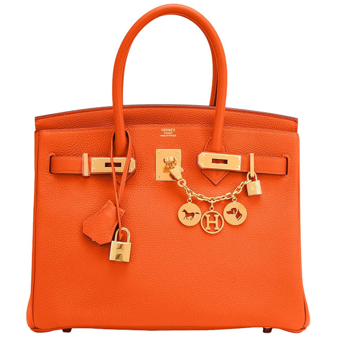 Hermes Feu Orange 30cm Birkin Togo Gold Hardware Spring!