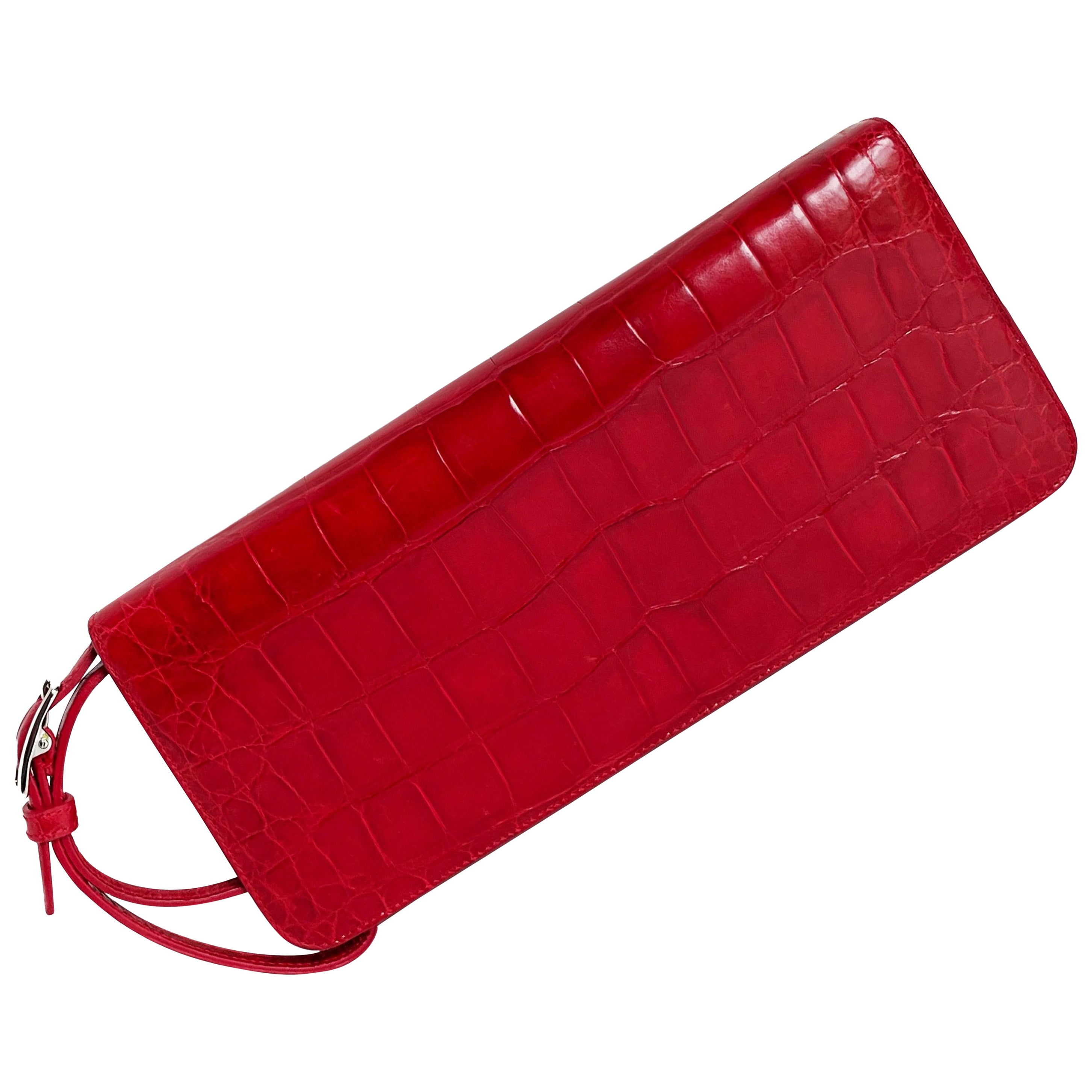 Coach Large Clutch Bag #8389 Italy Limited Edition Red Exotic Alligator HTF Rare For Sale