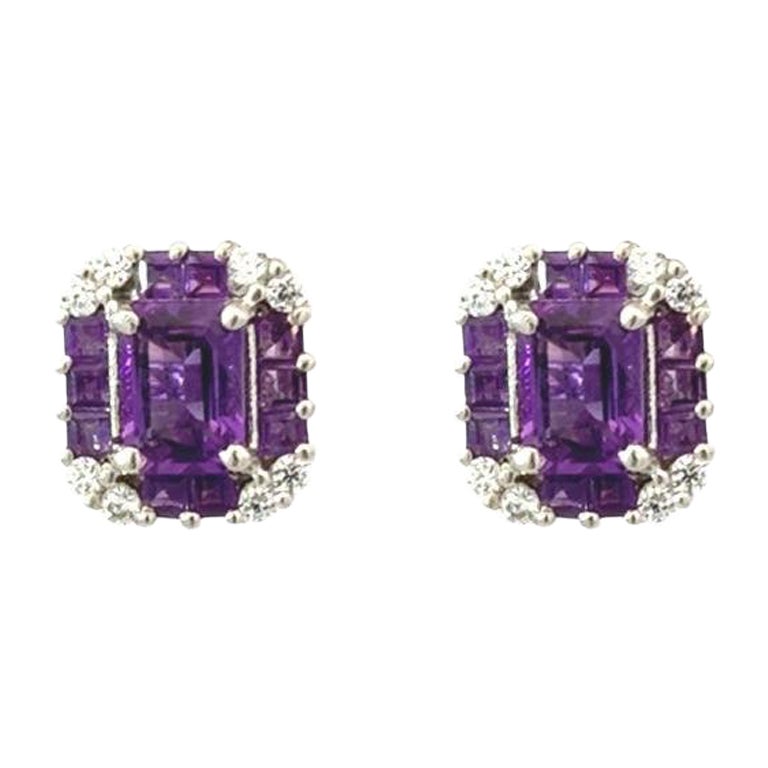 Purple Amethyst 4.15 Carat Sterling Silver Stud Earrings for Mother Gift For Sale