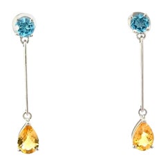 Orecchini a goccia lunghi in argento 925 con topazio blu citrino, regalo di nozze per la mamma