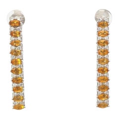 Longues boucles d'oreilles linéaires en argent massif avec citrine de 4,28 carats pour cadeau de mère