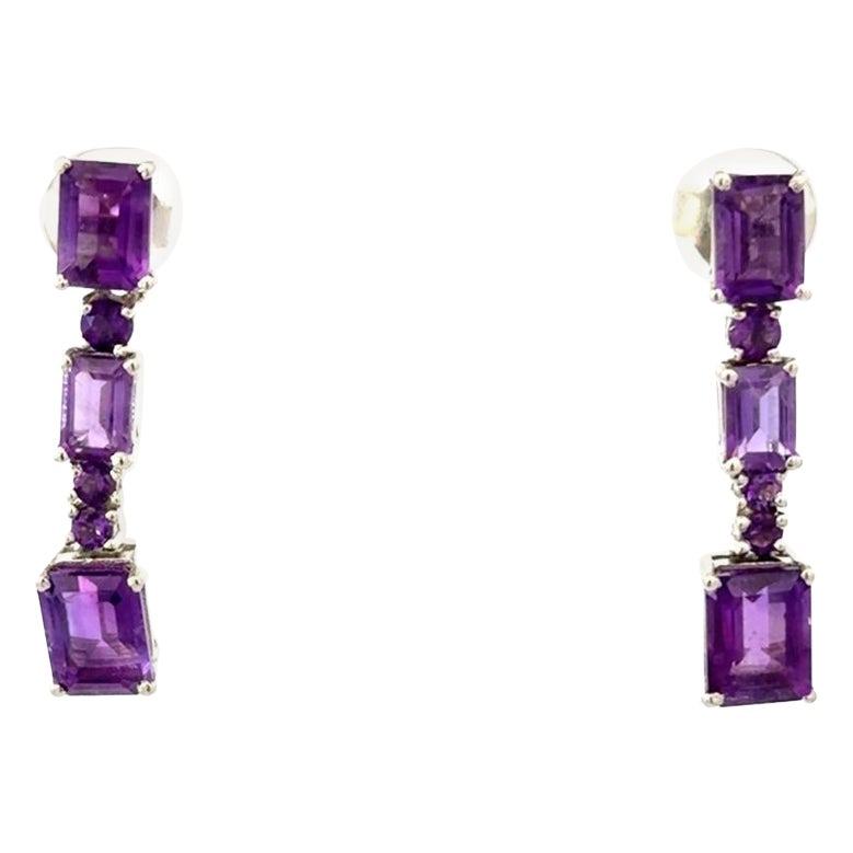 Solid Silver Purple Amethyst Dangle Drop Earrings for Jewelry Gift For Mother For Sale
