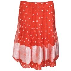 Nina Ricci Tangerine and White Floral Embroidery Silk Skirt 6