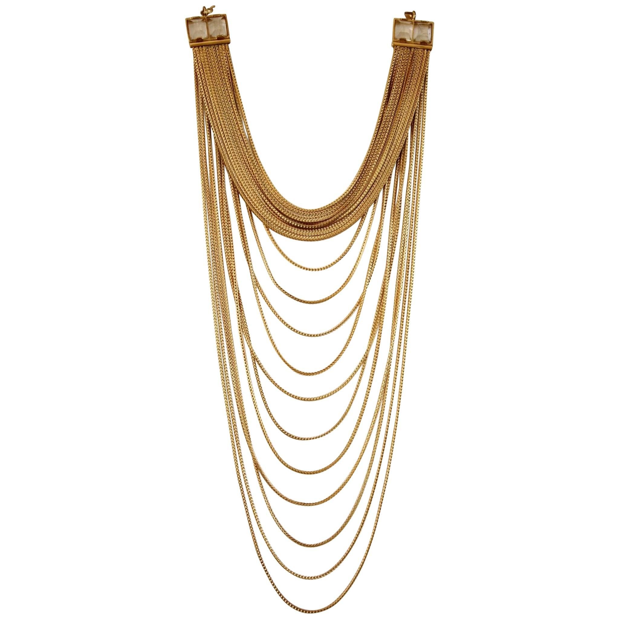 Goossens Paris Origines Gilded Brass and Rock Crystal Multi Chain Necklace