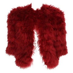 Vintage 1981 YVES SAINT LAURENT fuchsia marabou feather RUNWAY chubby jacket