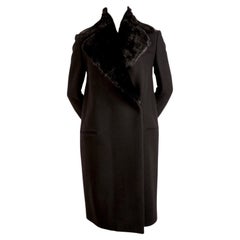 CELINE by Phoebe Philo Schwarzer Woll-Crombie-Mantel mit abnehmbarem Kaninchenkragen