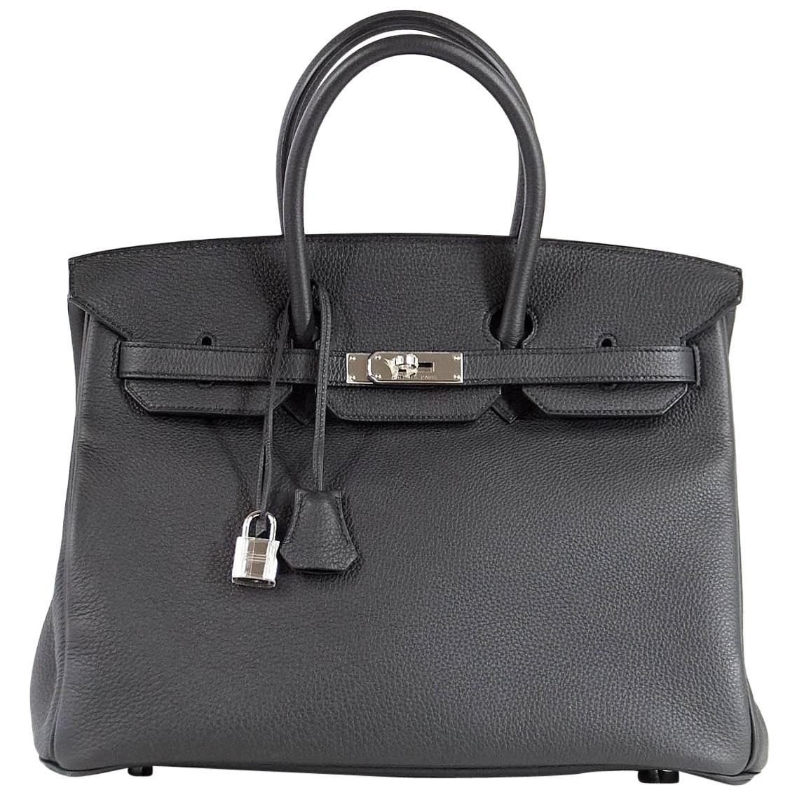 HERMES BIRKIN 35 Bag PLOMB Off Black Togo Rare Colour Palladium