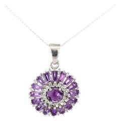 Sunflower Amethyst Round Shape Pendant Gift for Her in Sterling Silver For Mom