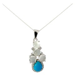 Dainty Turquoise Moonstone Long Pendant Necklace for Wedding Gift For Mother