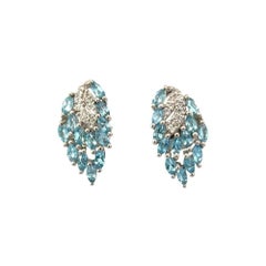 Elegant Blue Topaz Gemstone Flower Studs Earring for Women Set in Silver For Mom
