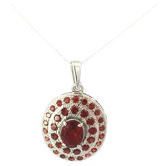Solide Oval Cut Handmade Granat Pave Set Silber Anhänger Halskette für Mama