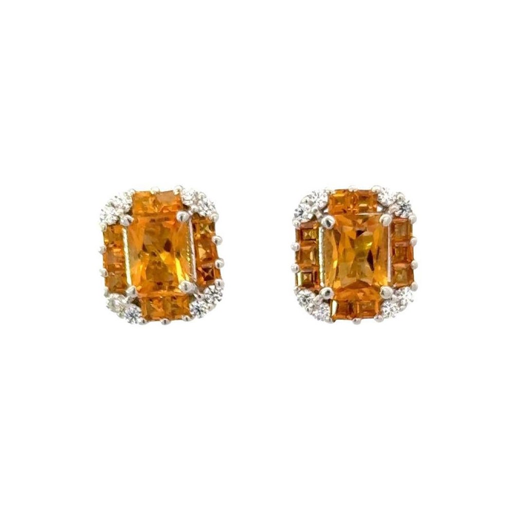 Genuine Orange Citrine Prong Set Studs Earrings for Women in 925 Sterling Silver For Sale