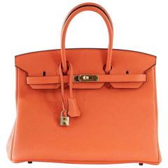 Hermes Birkin 35 Bag Orange Poppy Togo Gold Hardware