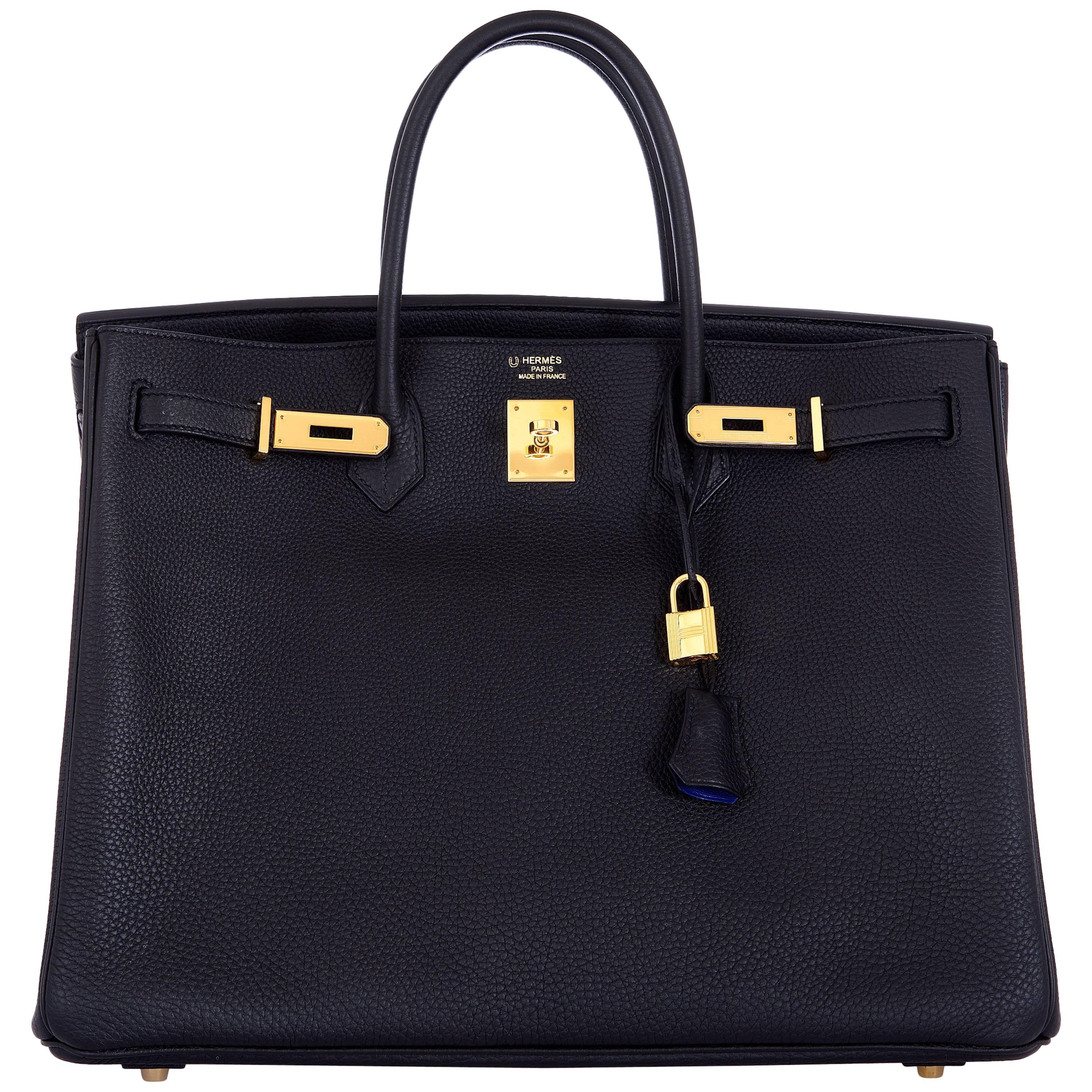 Hermes Birkin 40cm Black With Blue Electric Gold Hardware Two Tone Special Order For Sale